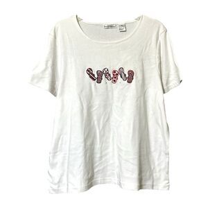 Bonnie Evans Womens White Flip Flop Embroidered T-Shirt Tee Top Size XL New